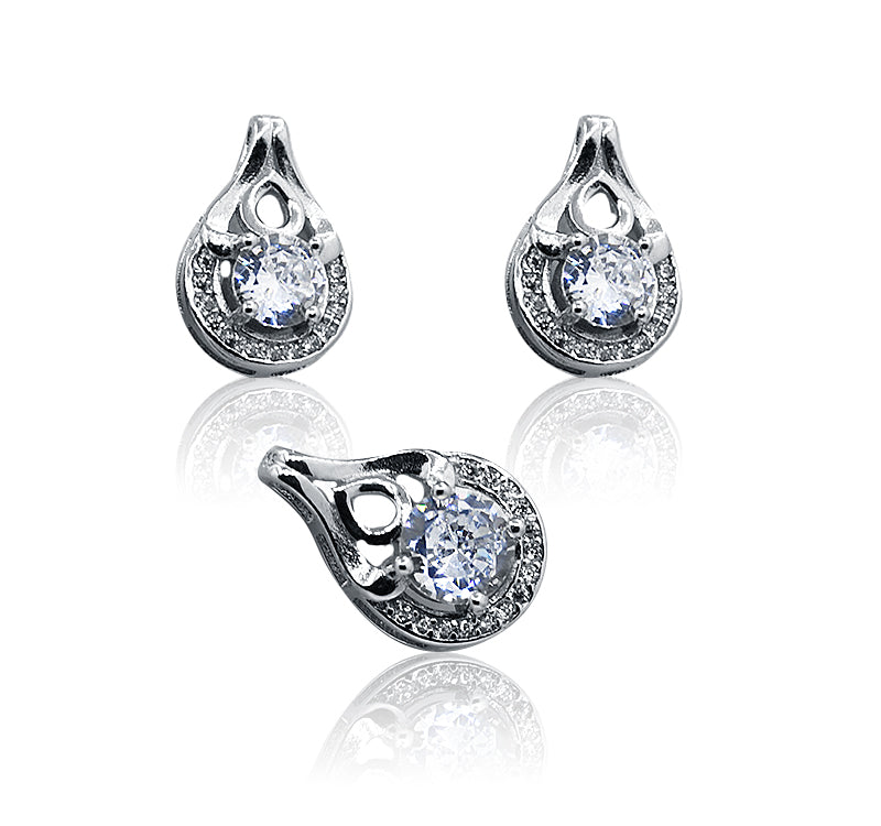 Studded Pear Silver 925 Mini Pandent Set