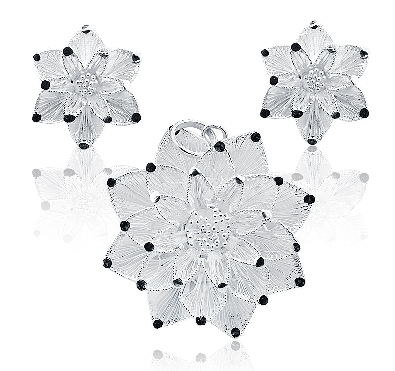 Lace Lily Silver Mini Pandent  Set