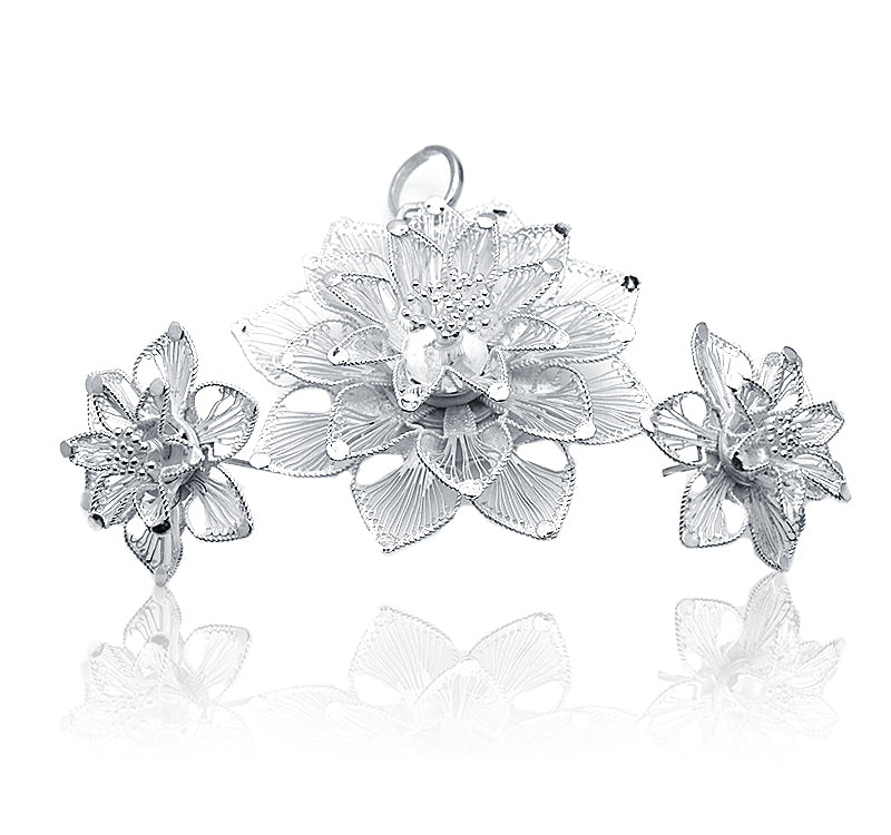 Lace Lily Silver Mini Pandent  Set