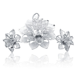 Lace Lily Silver Mini Pandent  Set