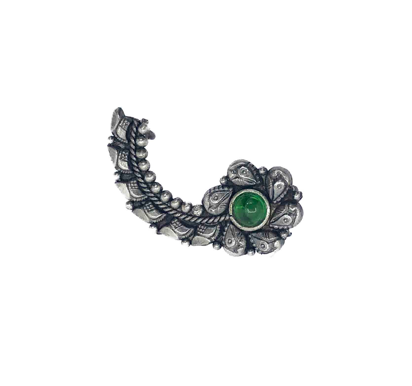 925 Ladies Nose Ring Green Designe