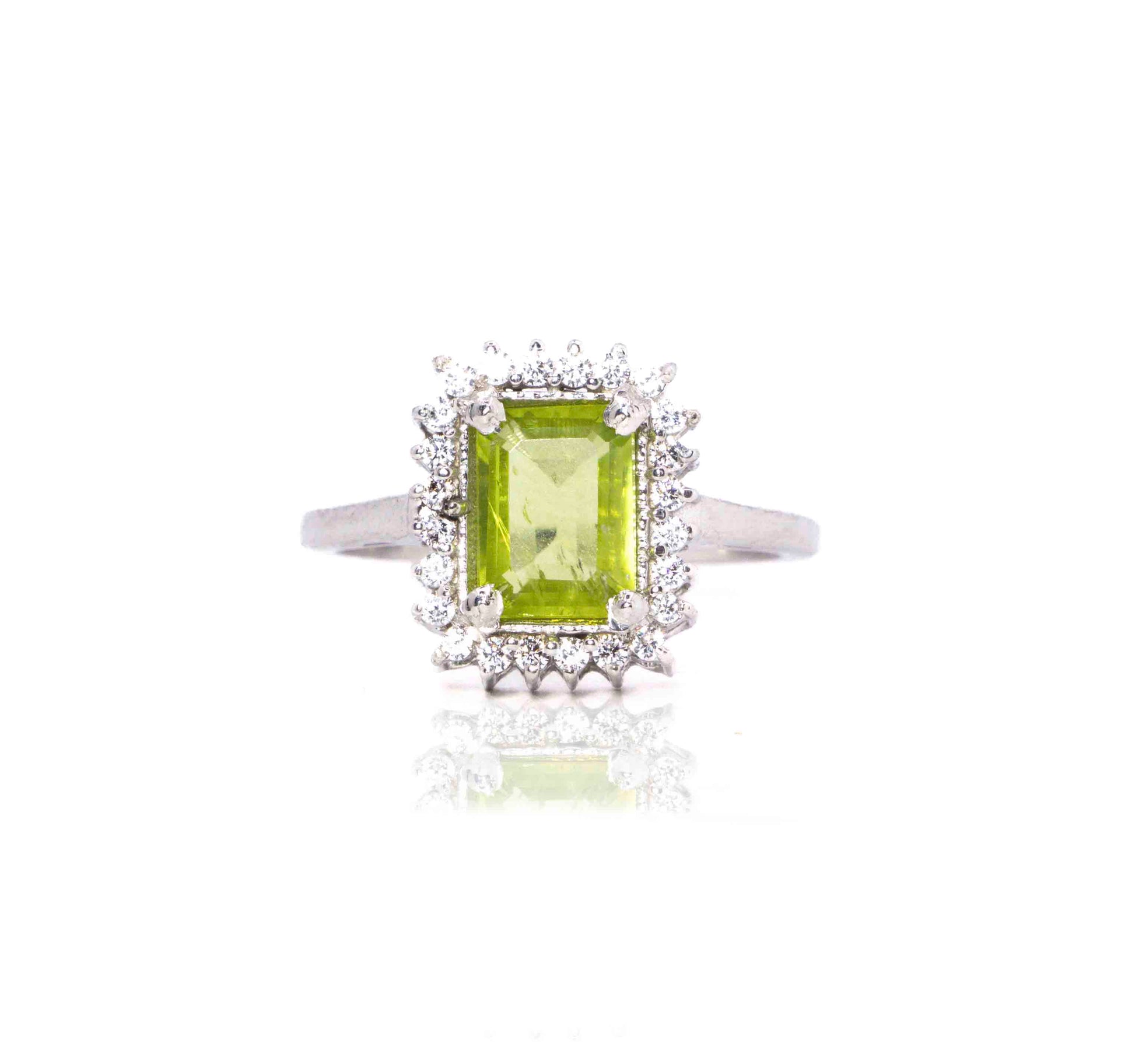 Lime Color Stone Studded Silver 925 Ring