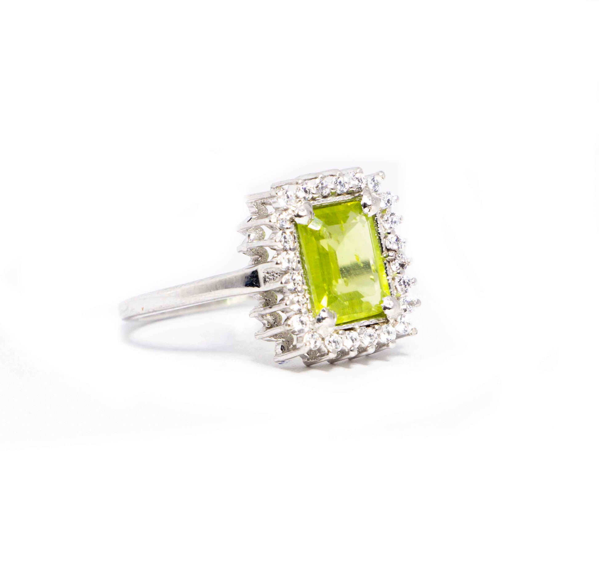 Lime Color Stone Studded Silver 925 Ring