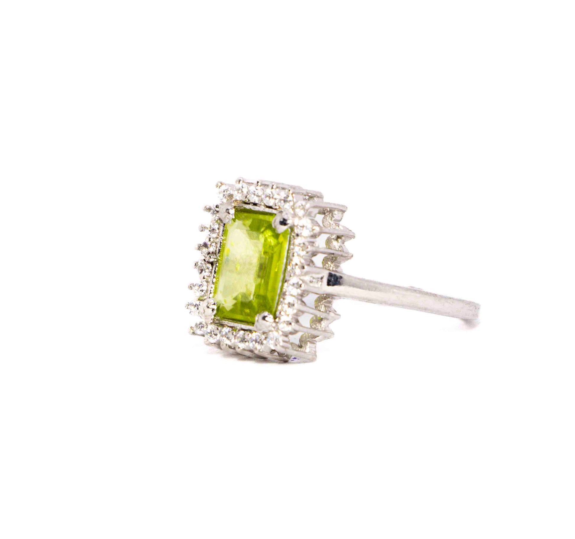 Lime Color Stone Studded Silver 925 Ring