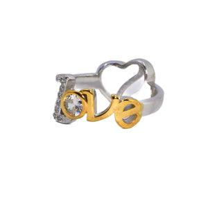 Double Heart Love Stone Silver 925 Ring