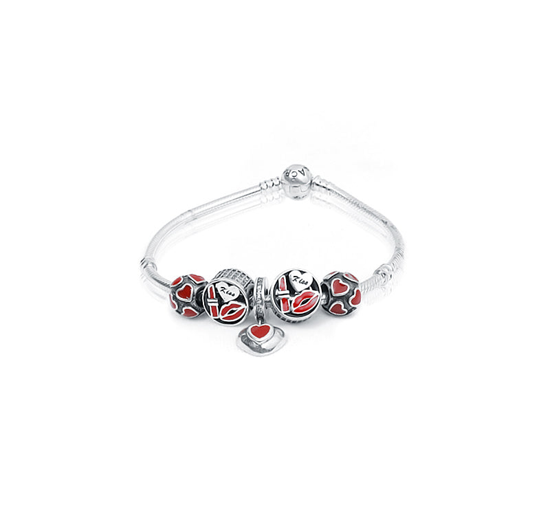 Lips and Heart Silver 925 Charms Bracelet kada