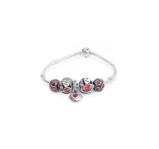 Lips and Heart Silver 925 Charms Bracelet kada