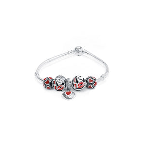 Lips and Heart Silver 925 Charms Bracelet kada