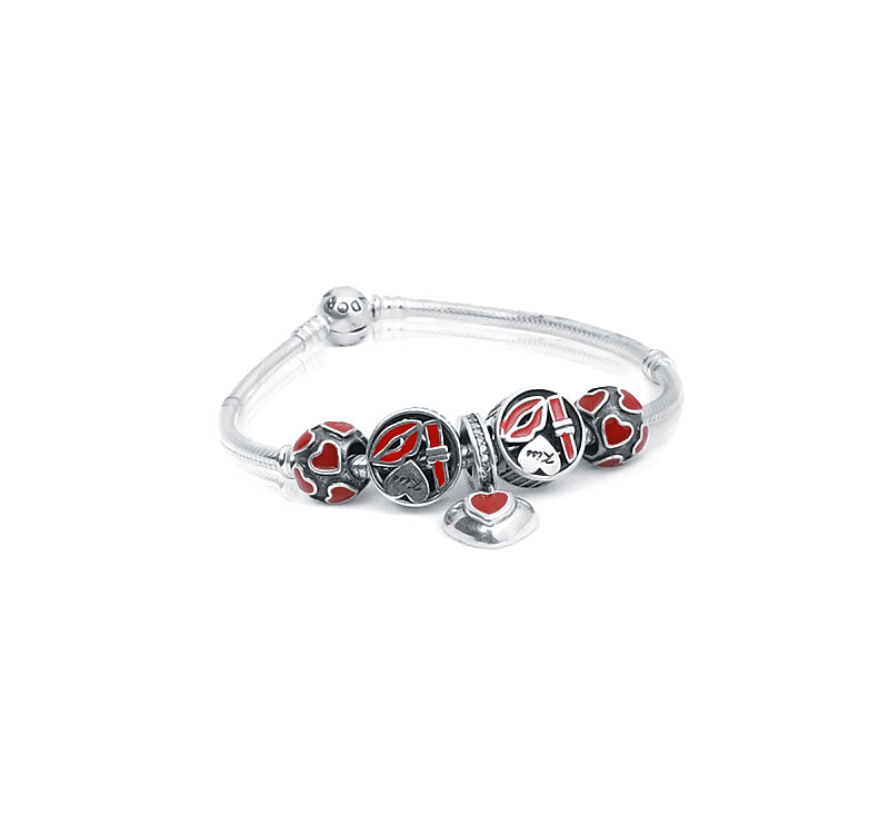 Lips and Heart Silver 925 Charms Bracelet kada