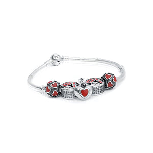 Lips and Heart Silver 925 Charms Bracelet kada