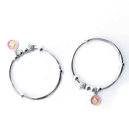 Baby Star and Pink Charm Silver 999 Kada pair