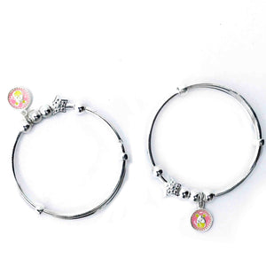 Baby Star and Pink Charm Silver 999 Kada pair