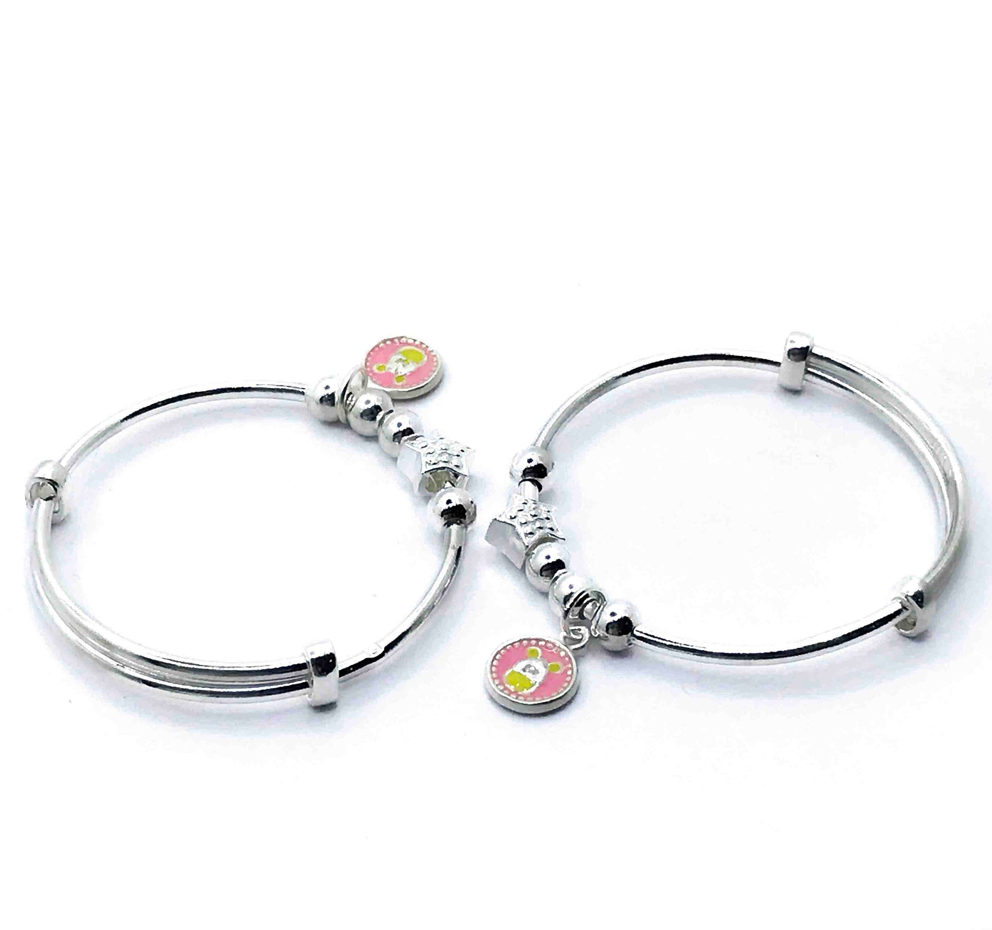 Baby Star and Pink Charm Silver 999 Kada pair