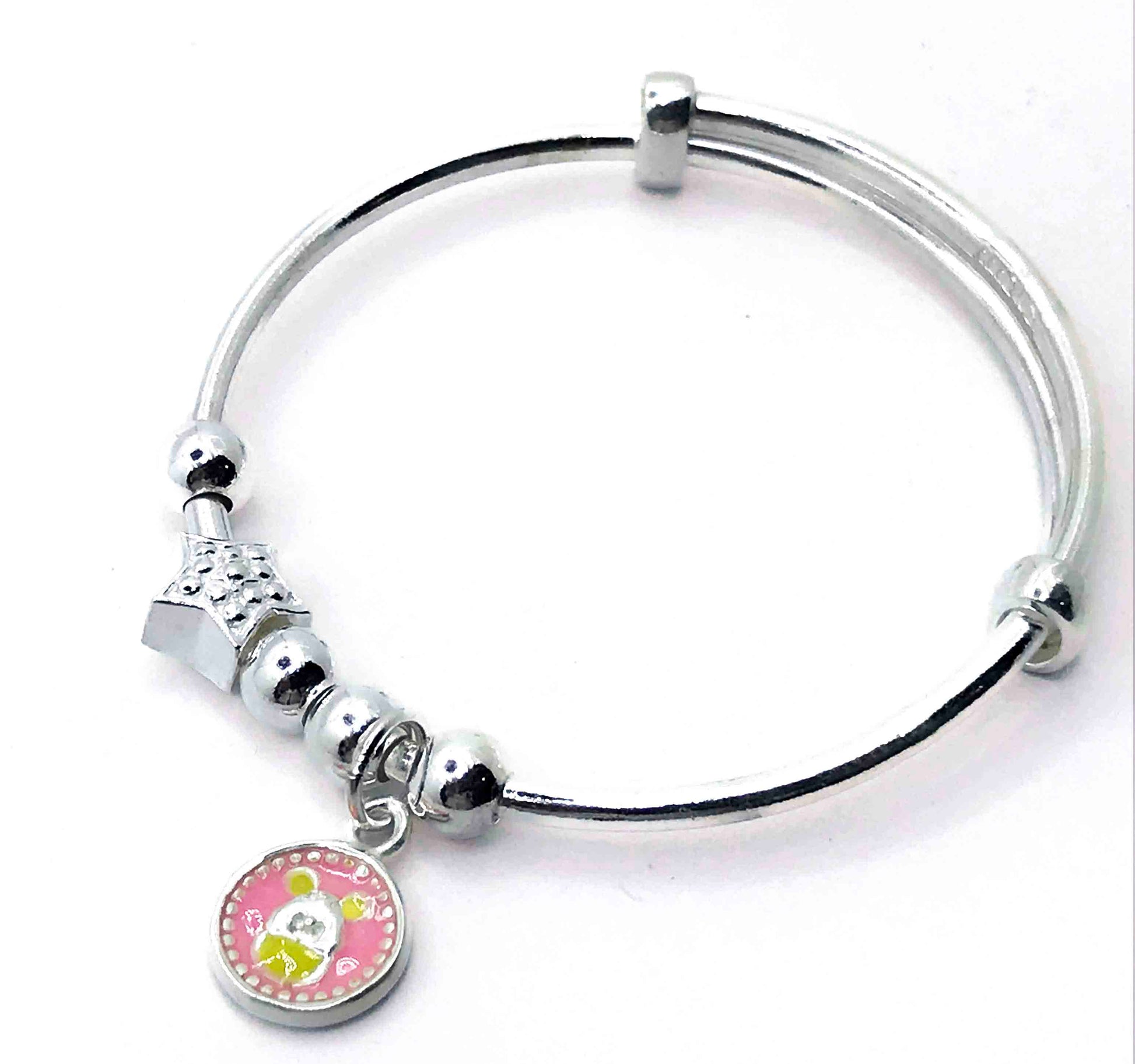 Baby Star and Pink Charm Silver 999 Kada pair