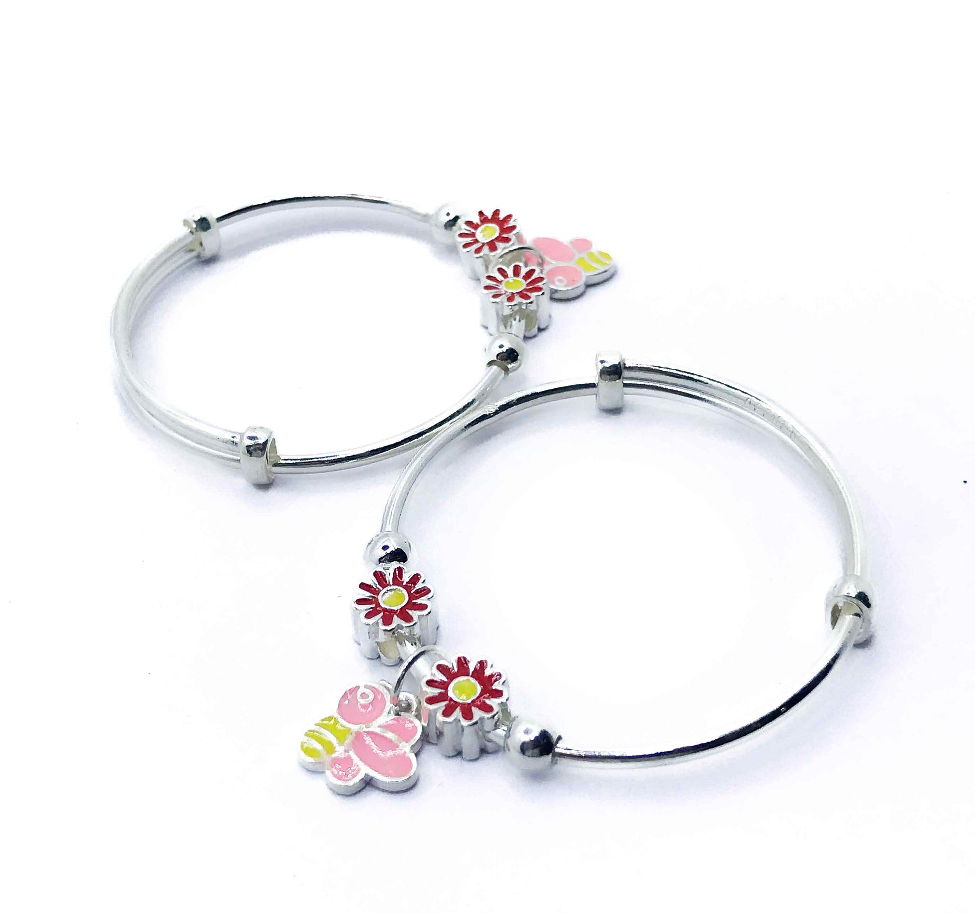 Baby Tinker Bell Flower Silver 999 Kada Pair