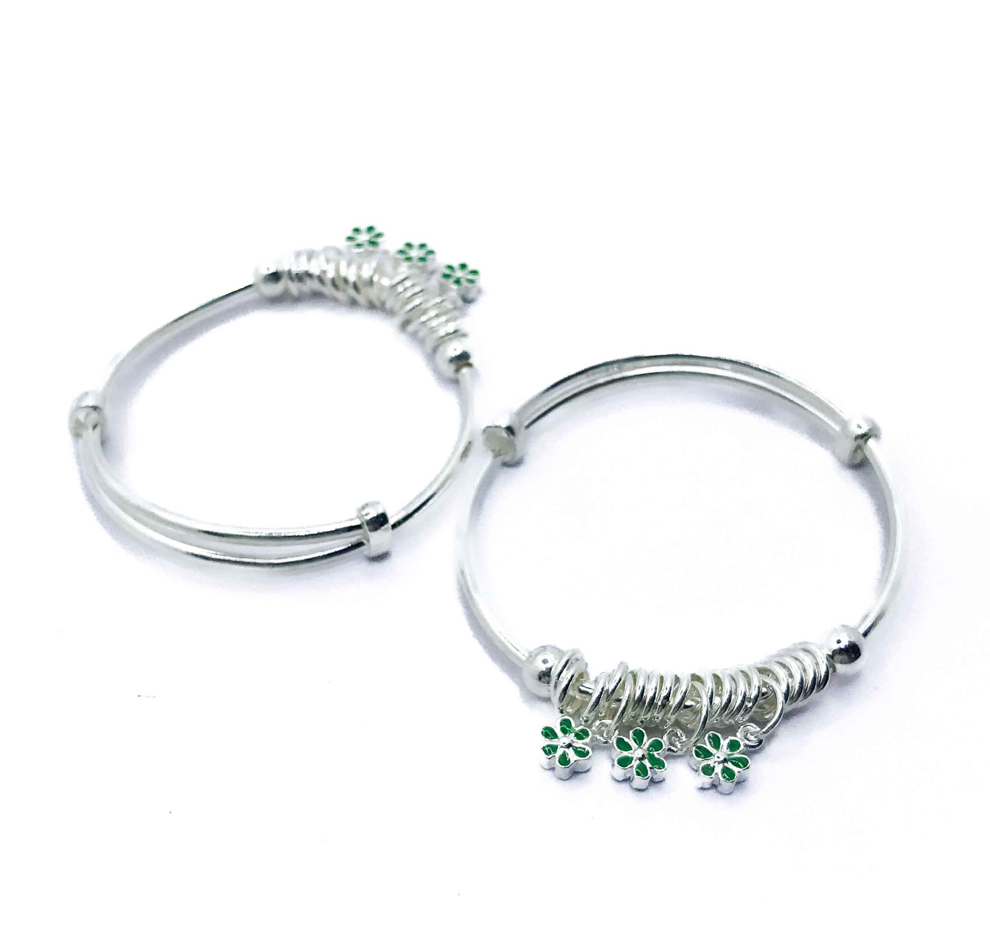 Baby Pixie Green Silver 999 Kada Pair