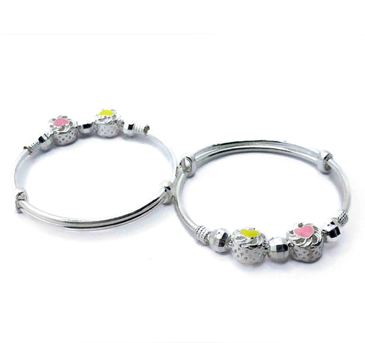 Baby Angelica Pink & Yellow Silver 999 Kada Pair