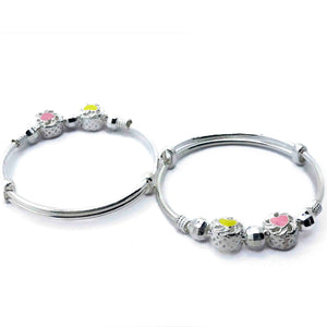 Baby Angelica Pink & Yellow Silver 999 Kada Pair