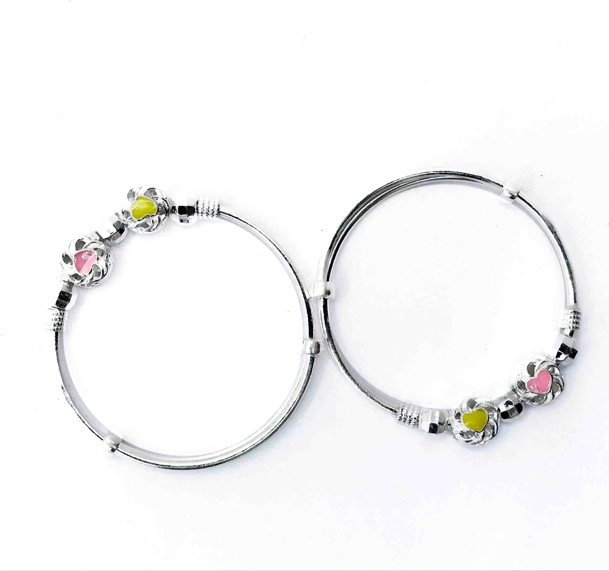 Baby Angelica Pink & Yellow Silver 999 Kada Pair