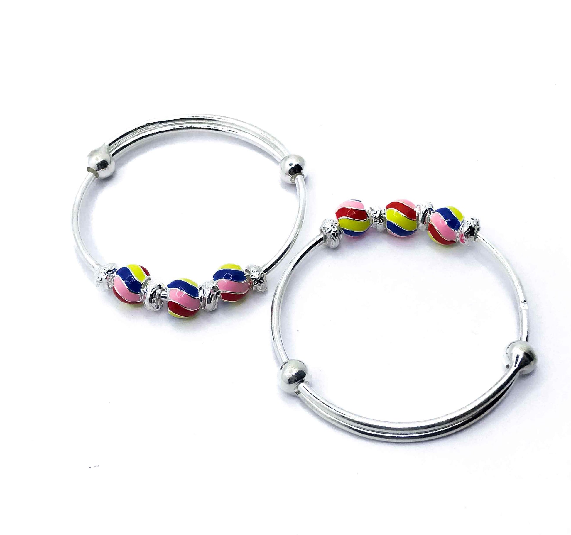 Baby Colorful Balls Silver 999 Kada Pair