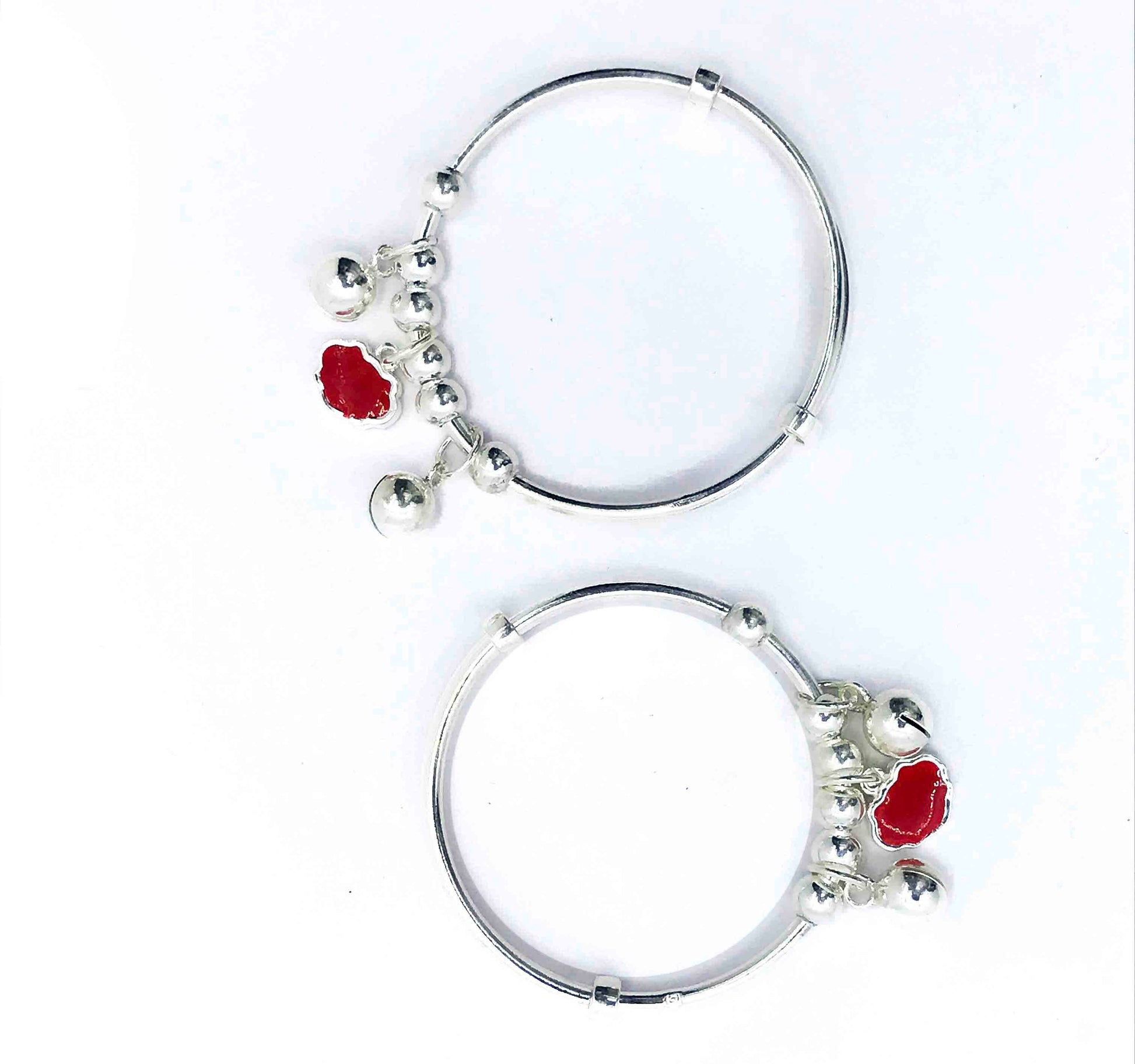 Baby Red Charm Silver 999 Kada Pair