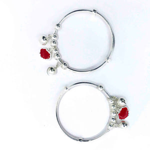 Baby Red Charm Silver 999 Kada Pair