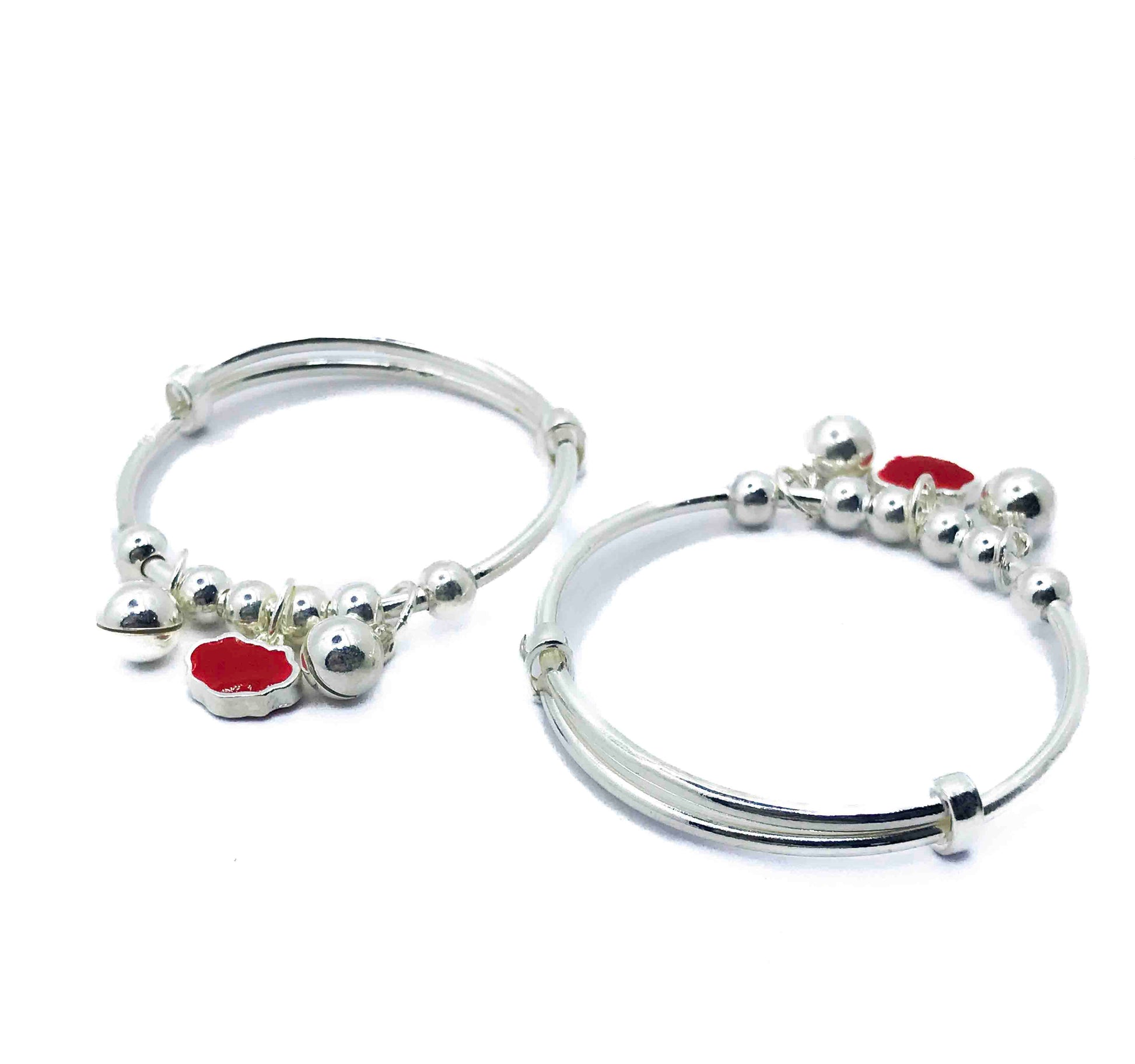 Baby Red Charm Silver 999 Kada Pair