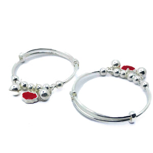 Baby Red Charm Silver 999 Kada Pair