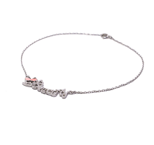 Pink Butterfly Silver 925 Anklet