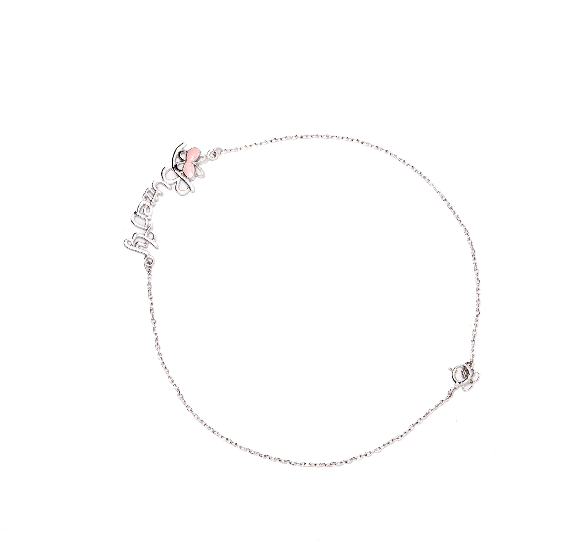 Pink Butterfly Silver 925 Anklet