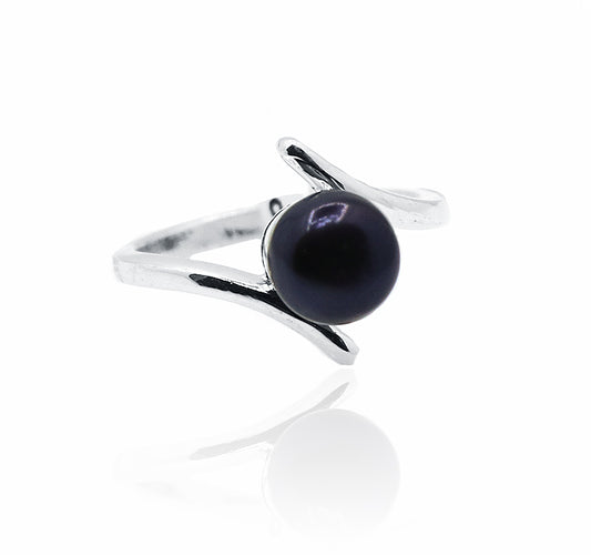 Black Pearl Ring Stone Pearl Silver Plated Ring