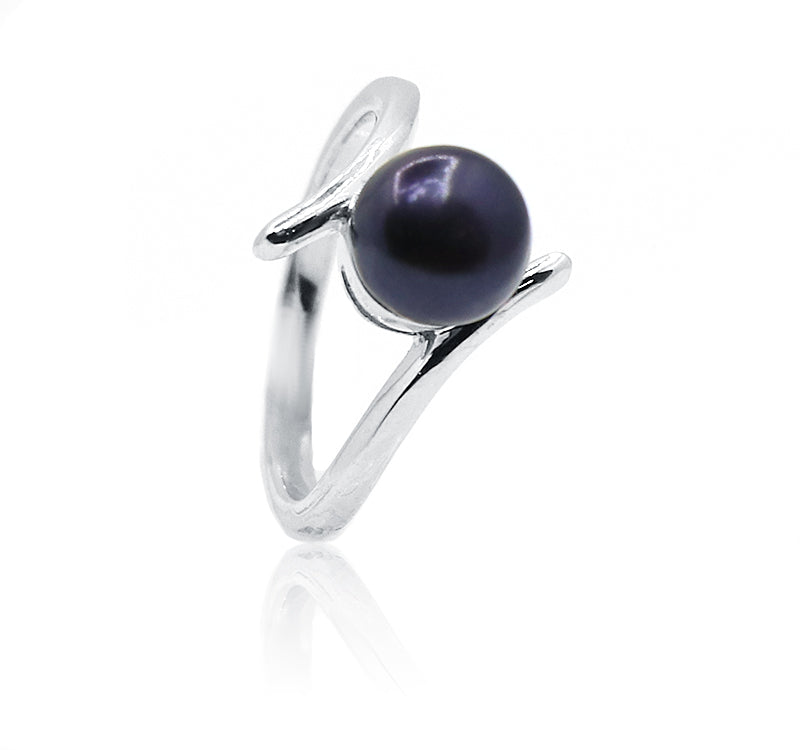 Black Pearl Ring Stone Pearl Silver Plated Ring