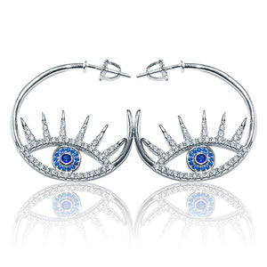 Italian Studded Evil Eye Silver 925 Hoops Earring