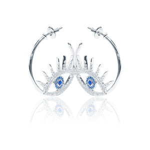 Italian Studded Evil Eye Silver 925 Hoops Earring