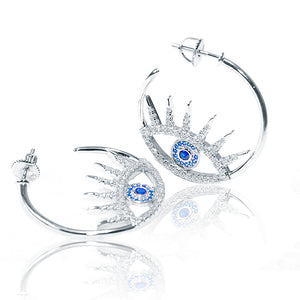 Italian Studded Evil Eye Silver 925 Hoops Earring