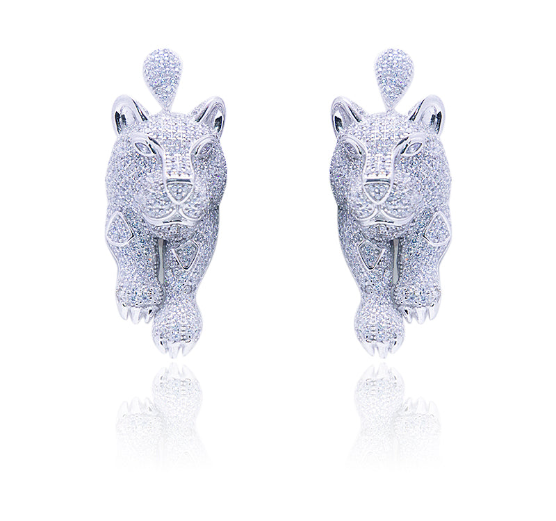 Italian Studded Lion Silver 925 Earrings