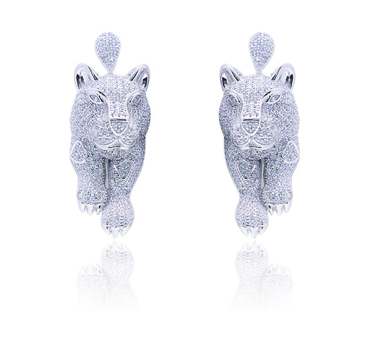 Italian Studded Lion Silver 925 Earrings