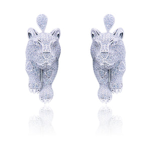 Italian Studded Lion Silver 925 Earrings