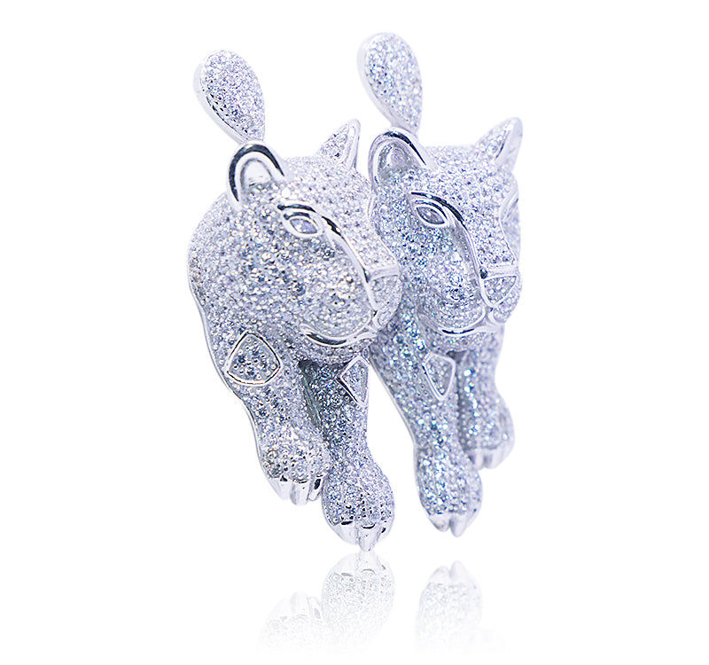 Italian Studded Lion Silver 925 Earrings