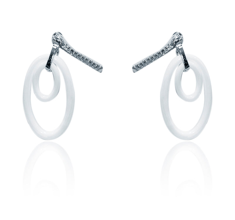 Italian White Loop Silver 925 Earrings