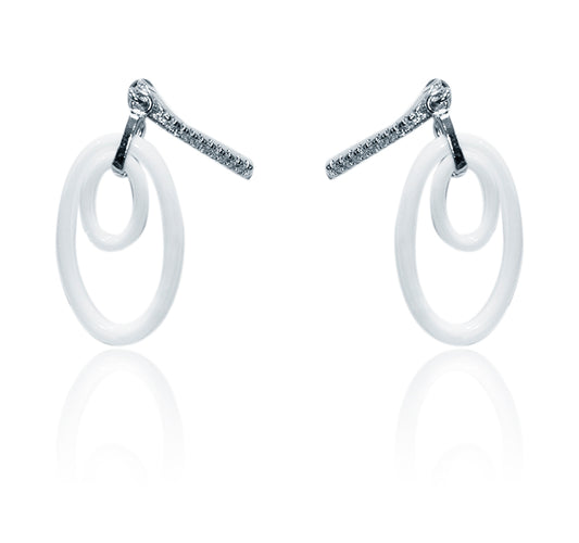 Italian White Loop Silver 925 Earrings