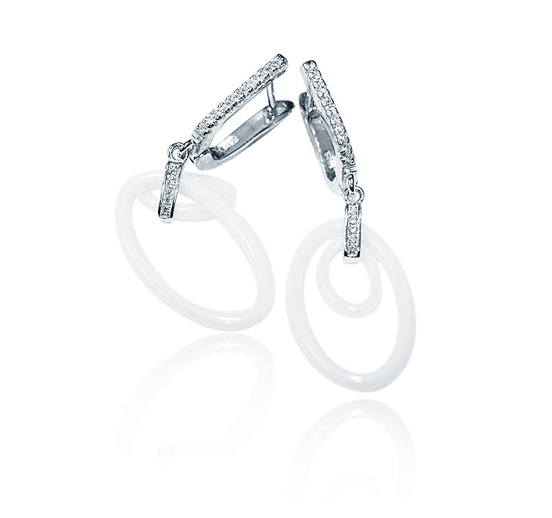 Italian White Loop Silver 925 Earrings