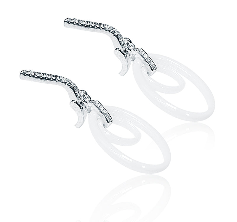 Italian White Loop Silver 925 Earrings