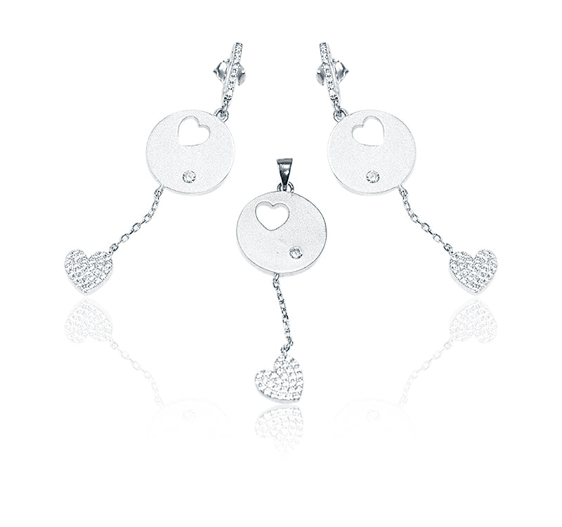 Italian Dangling Heart Silver 925 Mini Pendent Set