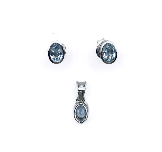 Cyan Oval Silver 925 Mini  Pandent Set