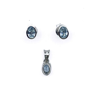 Cyan Oval Silver 925 Mini  Pandent Set