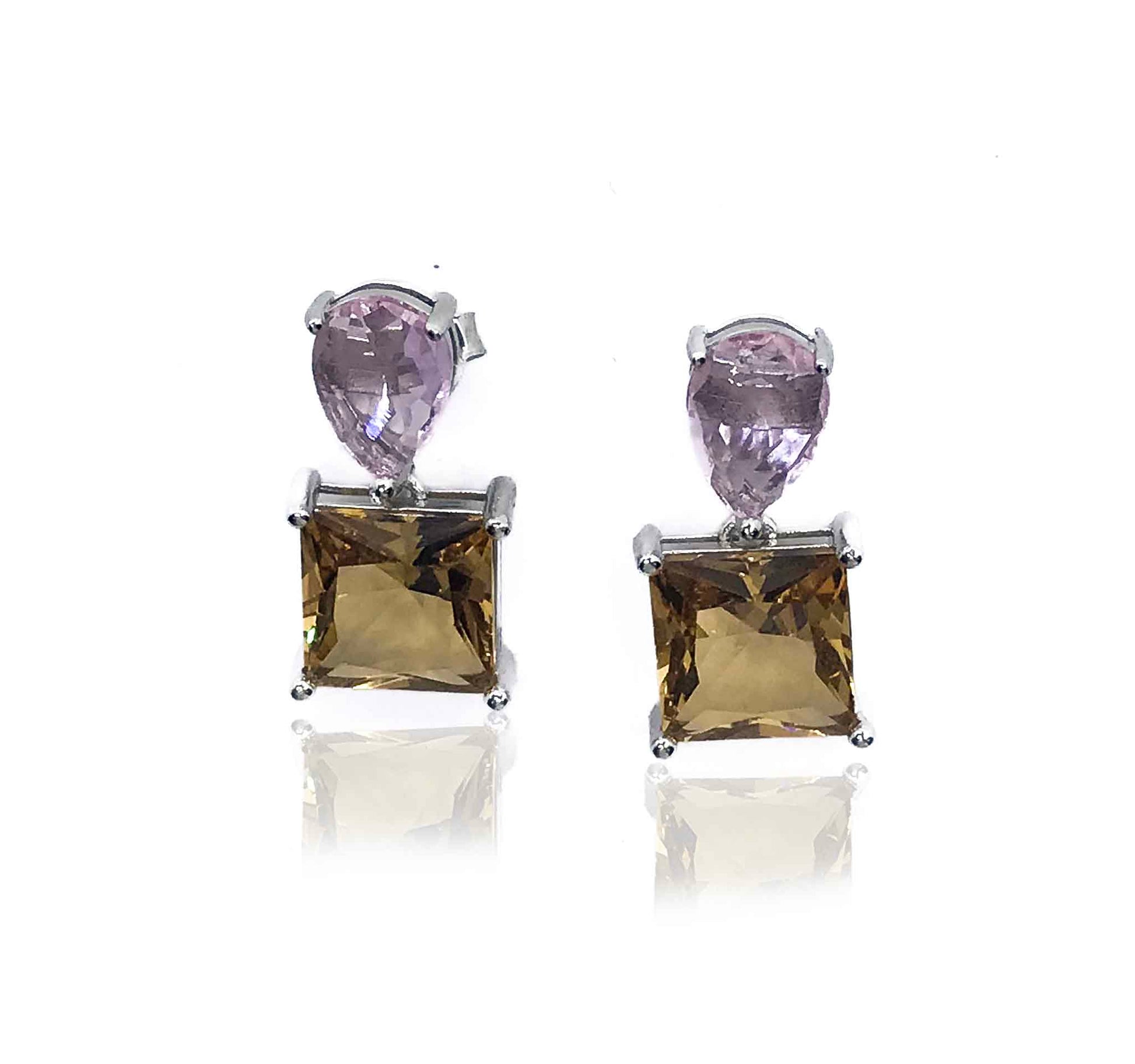 Lilac and Mustard Silver 925 Earrings