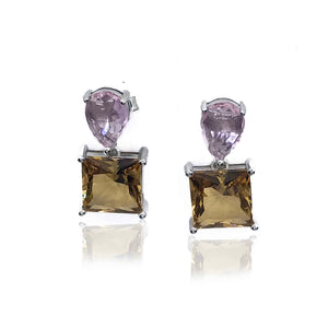 Lilac and Mustard Silver 925 Earrings