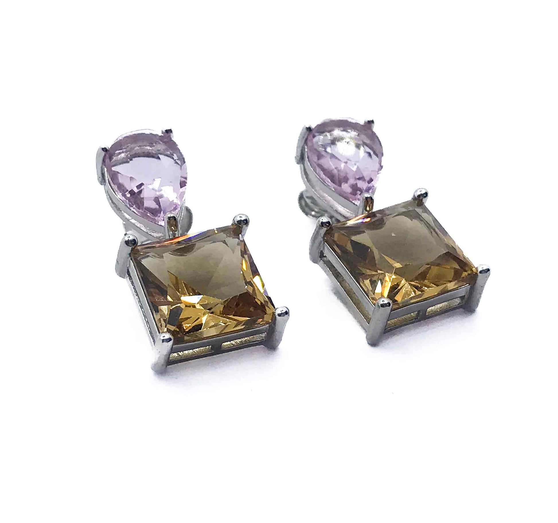 Lilac and Mustard Silver 925 Earrings