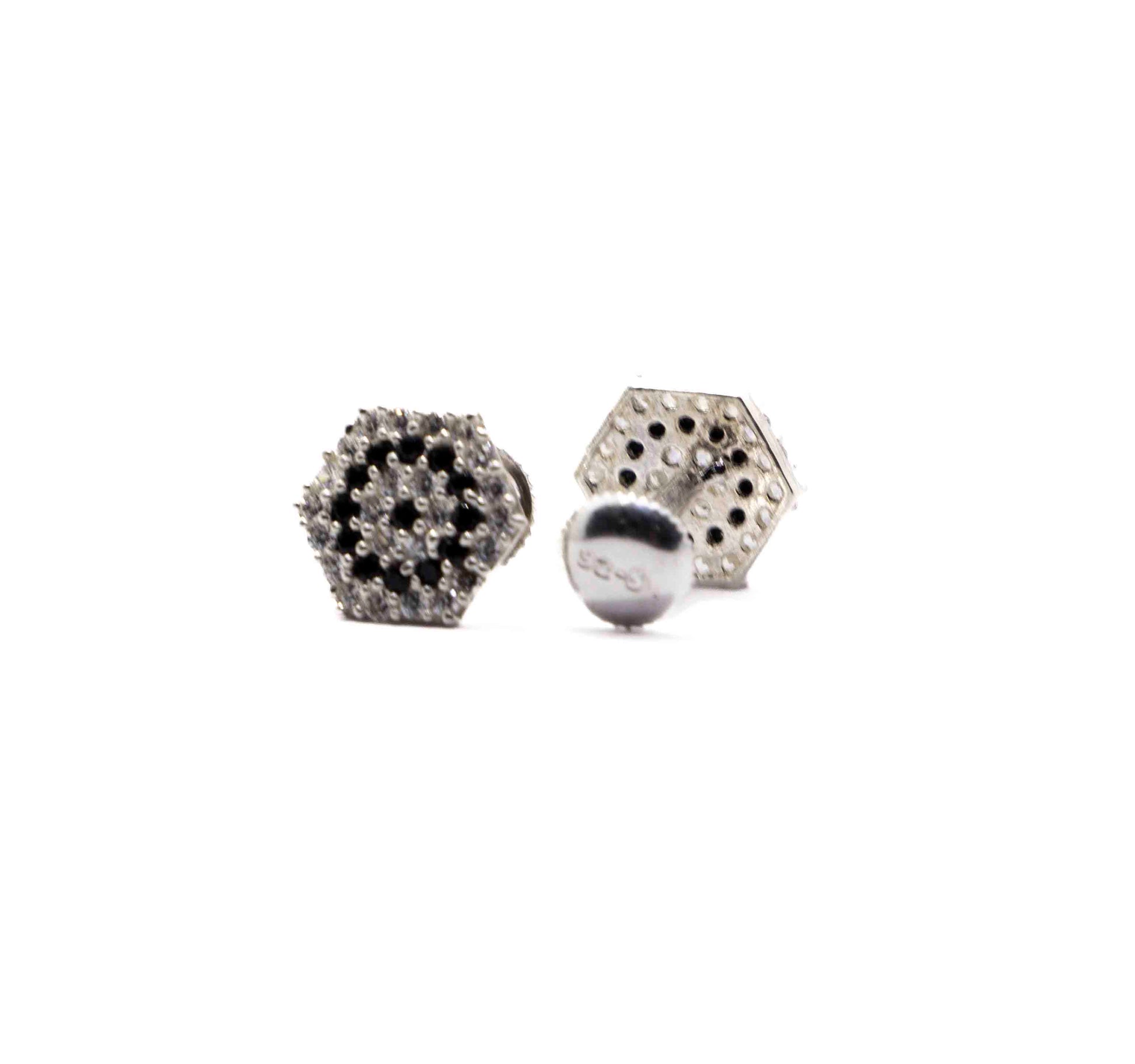 Studded Hexagon Black Silver 925 Studs